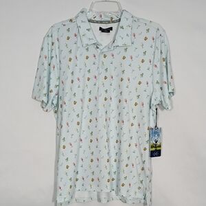 NWT Tee Time Quiet Tide Gold Conversation Printed Polo Mens Size Medium Cocktail